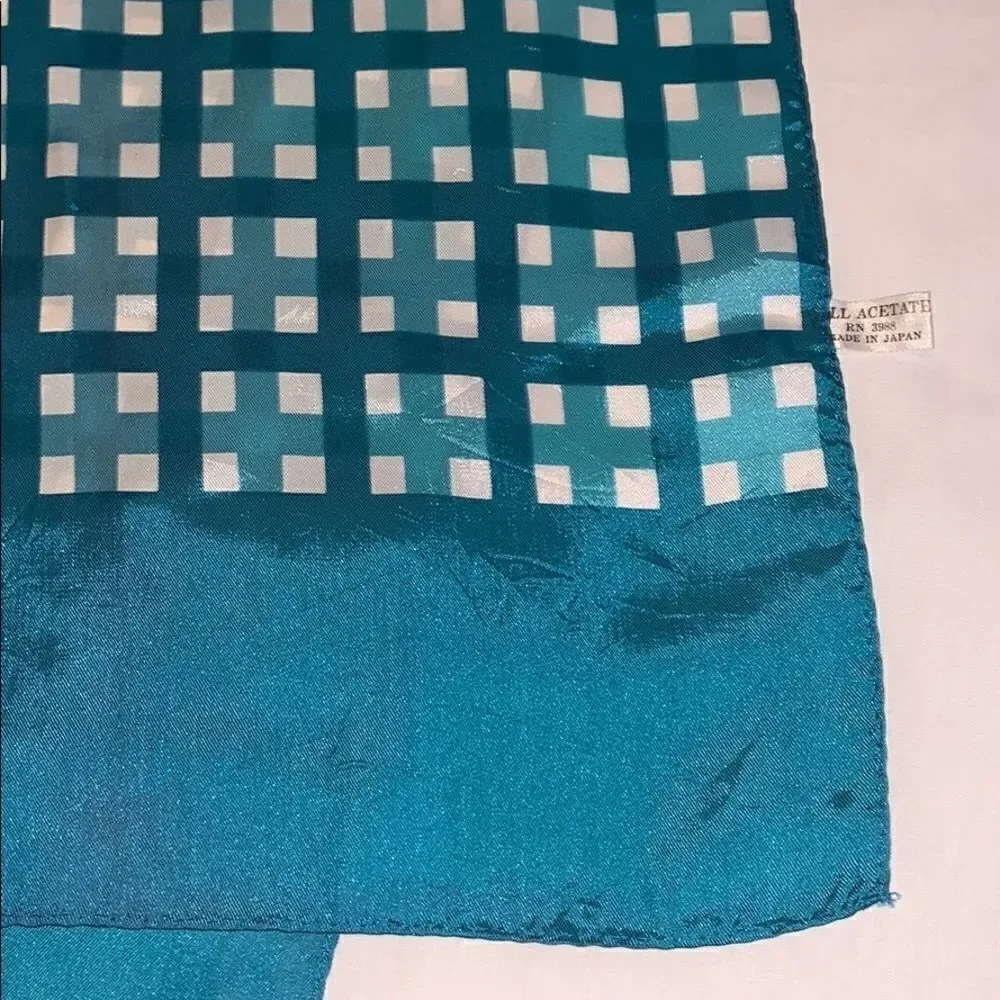 Vintage turquoise acetate plaid Japan made scarf